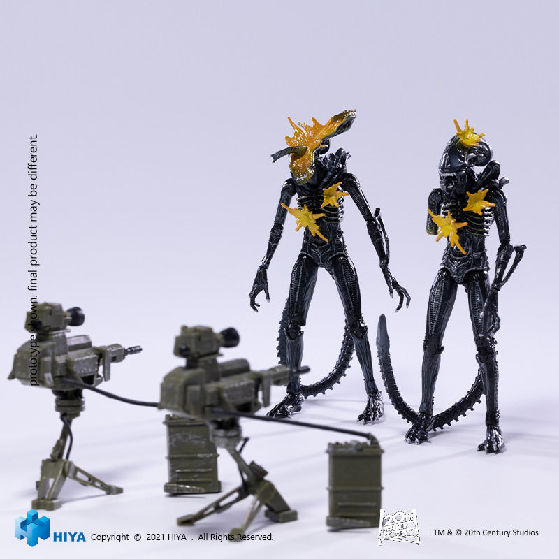 HIYA Exquisite Mini Series 1/18 Scale 5 Inch ALIENS Battle Damage Alien Warrior 2 Pack GameStop Exclusive Action Figure