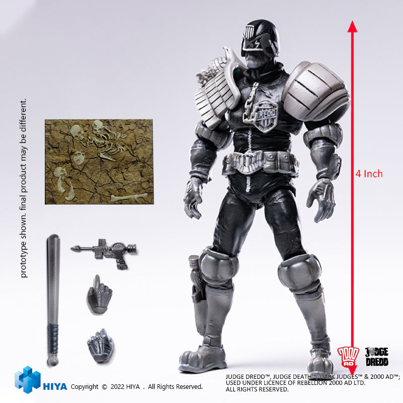 HIYA Exquisite Mini Series 1/18 Scale 4 Inch JUDGE DREDD Black and White Judge Dredd Action Figure