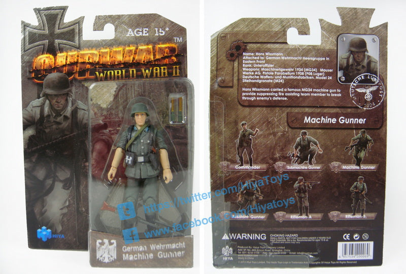 HIYA OURWAR Series 1/18 Scale 4 Inch MILITERY GERMAN WEHRMACHT  Machine Gunner Action Figure
